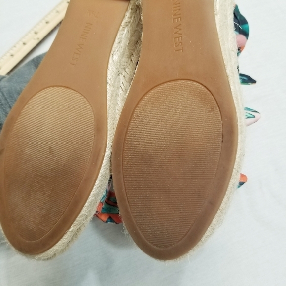 Nine West Allegro Bow 3 Strap Floral Espadrilles worn 1x wedge size 7.5 - Picture 12 of 15